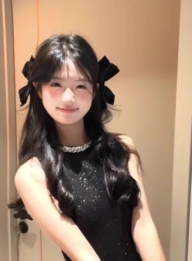 黑色丝绒蝴蝶结发夹女