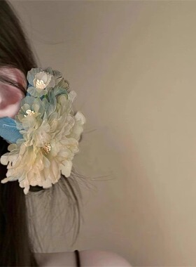古风绢花流苏发夹新中式烫花