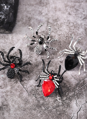 跨境欧美暗黑系万圣节个性蜘蛛戒指女ins冷淡风时尚开口食指戒潮