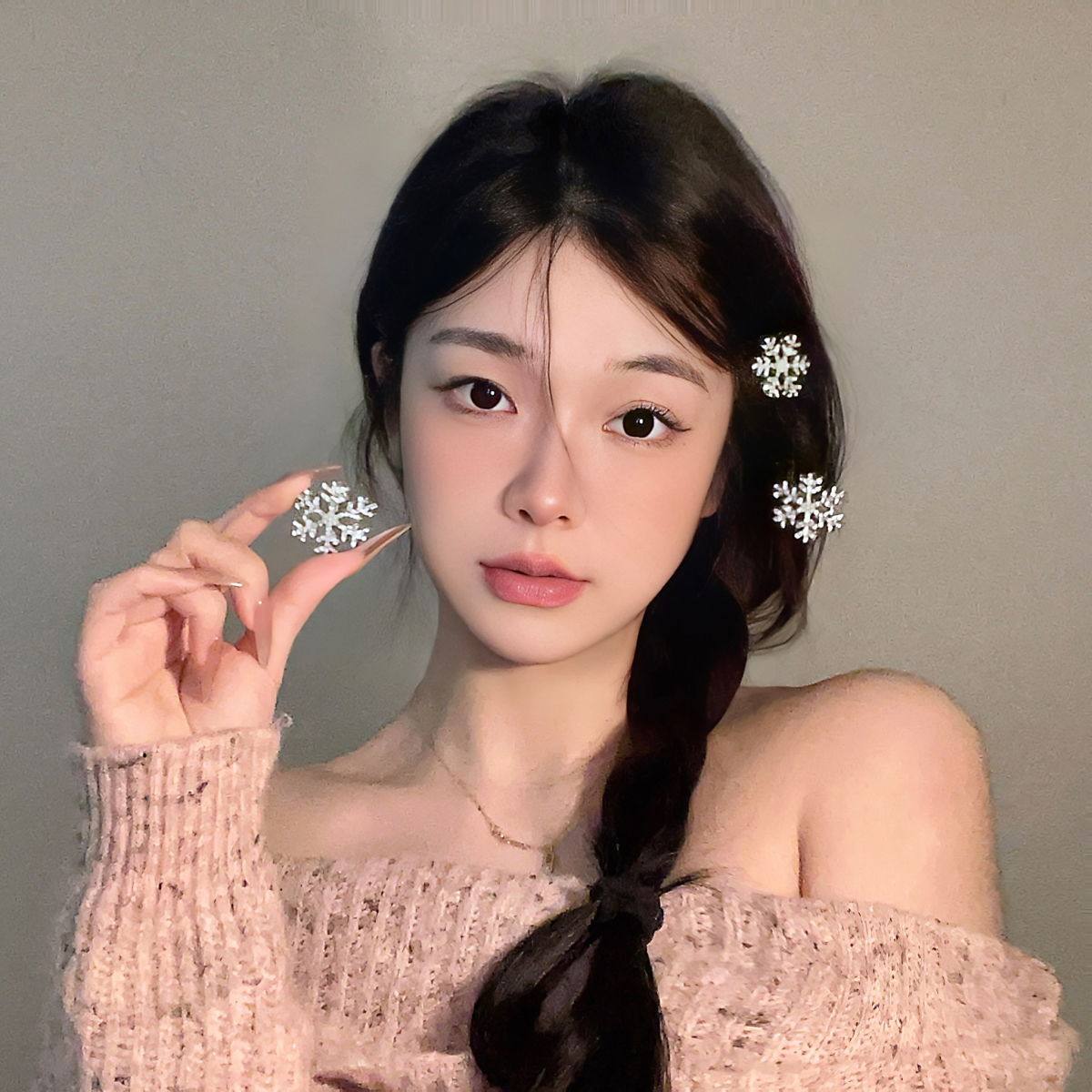 秋冬氛围感闪耀雪花少女鸭嘴夹发卡刘海碎发夹编发侧边精致小边夹,淘宝优惠券,粉丝福利购,淘宝优惠卷