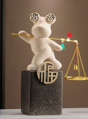 新中式一桶金招财福气熊摆件客厅电视柜装饰品收银台乔迁开业礼物