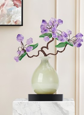 速发紫水晶玉石发财树摆件客厅电视柜桌面边几寓意好装饰品乔迁礼