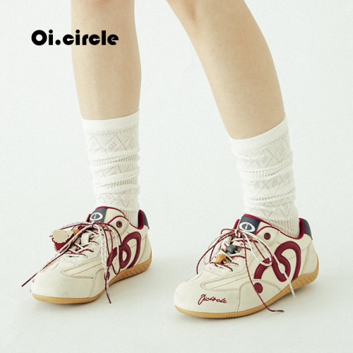 噢壹圈Oicircle【内增高6CM】原创复古米红赛车厚底休闲德训鞋 - 图1