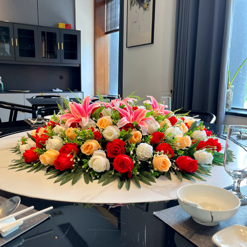 酒店饭店桌面装饰转盘花绢花大圆餐桌花中间摆花轻奢花台花仿真花,淘宝优惠券,粉丝福利购,淘宝优惠卷