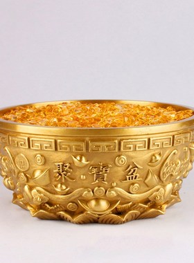 纯铜聚宝盆摆件实心黄铜聚宝盆家居招财装饰品铜盆摆设开业礼品