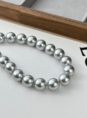 珍珠项链秋冬高级不掉色铂金灰大颗手工串珠真多麻时尚复古锁骨链