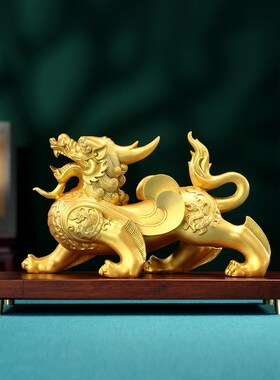 黄铜貔貅摆件一对金色中式家居客厅玄关办公室装饰品开业礼品