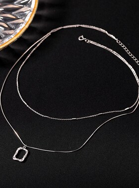 双层项链女夏2022年新款叠戴个性百搭锁骨链小众设计感颈链方形