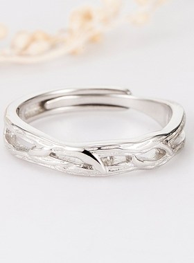 连理枝情侣对戒纯银戒指一对女小众设计款情人节生日礼物送男女友