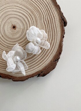 超仙气质雪纺花朵珍珠耳环 法式浪漫小众设计港风度假耳钉女夏