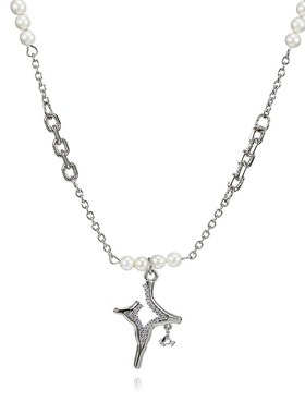 镶钻星芒十字架项链不规则褶皱锁骨链颈饰时尚个性小众设计感饰品