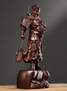 黑檀木雕关公摆件红木武财神客厅佛像家居装饰店铺开业送礼工艺品