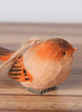 小胖鸟木雕摆件  小瘦鸟挂件 动物木雕 小鸟实木雕塑创意桌面摆件