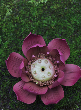 陶瓷手捏莲花家居装饰品禅意摆件书房工艺品摆设精品荷花香插包邮
