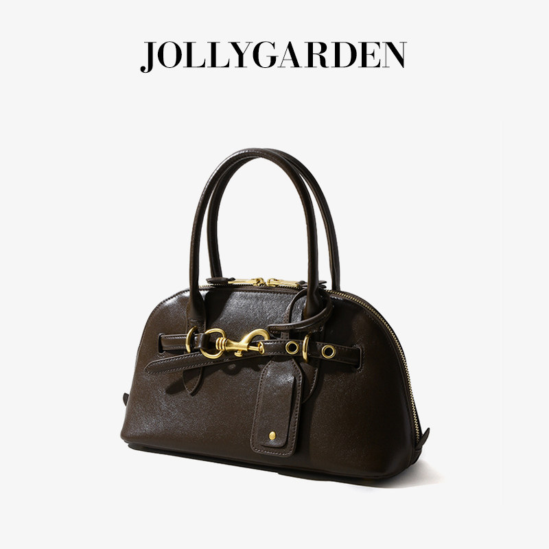 JOLLY GARDEN【潮汐】秋冬棕色真皮手提贝壳包通勤大容量斜挎女包,淘宝优惠券,粉丝福利购,淘宝优惠卷