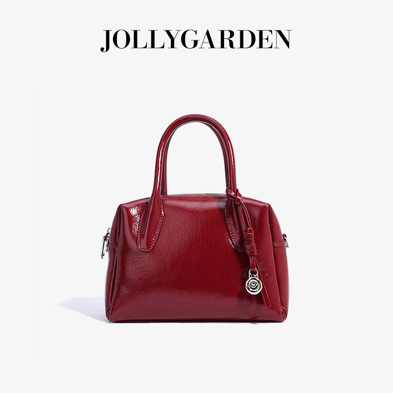 JOLLY GARDEN【黛安】粉色牛皮保龄球包手提通勤大容量单肩斜挎包,淘宝优惠券,粉丝福利购,淘宝优惠卷
