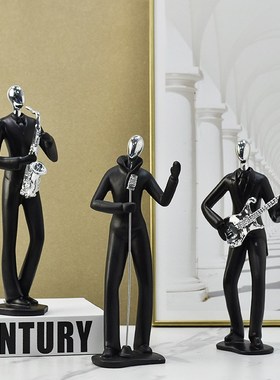 北欧简约歌手黑色人物套装家居客厅玄关电视柜酒柜装饰品摆件组合