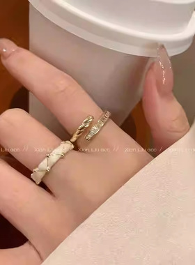 不规则锆石滴釉戒指套装小众设计感指环女简约百搭气质食指戒