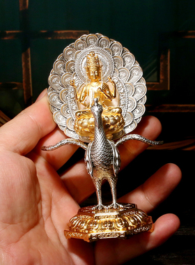 王师兄藏式纯黄铜孔雀明王佛像