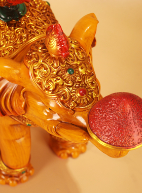 王师兄藏式吉祥大象木纹摆件