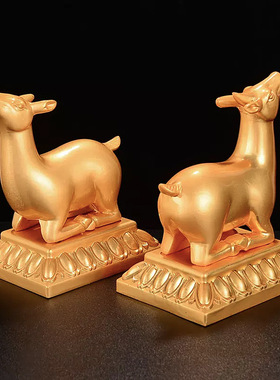 藏式彩绘双鹿金轮宝家用摆件