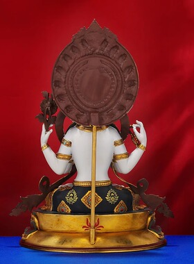 王师兄黄铜彩绘四臂观音佛像摆件