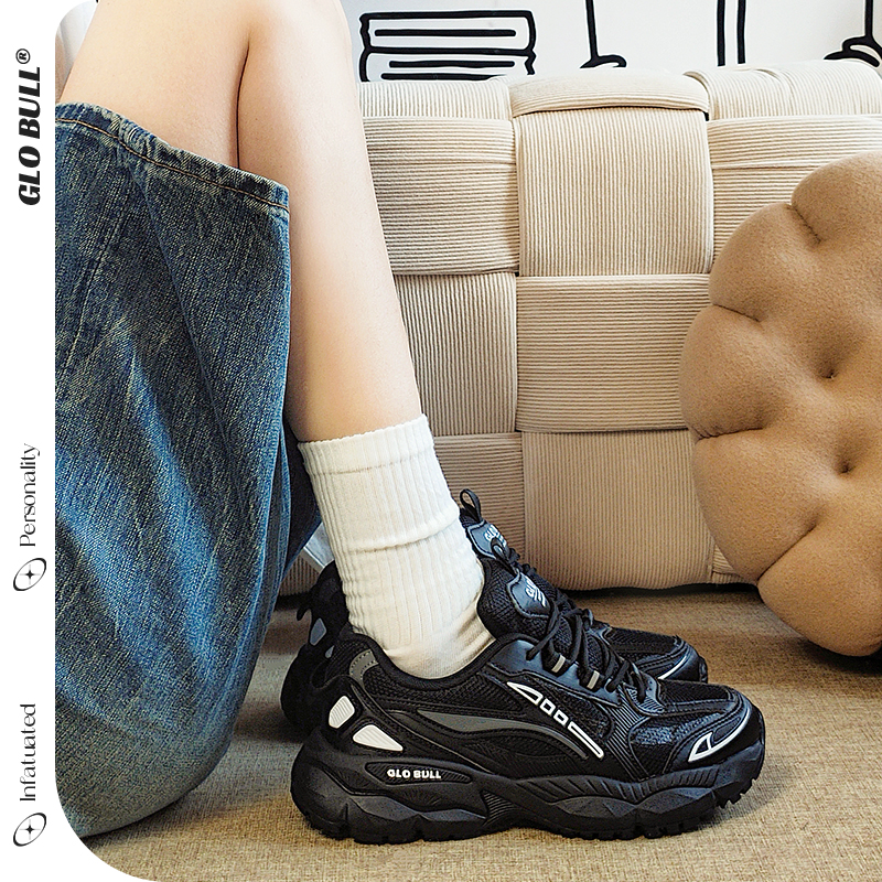 GLO BULL原创正品休闲黑色老爹鞋男女款厚底面包鞋运动休闲板鞋子 - 图1