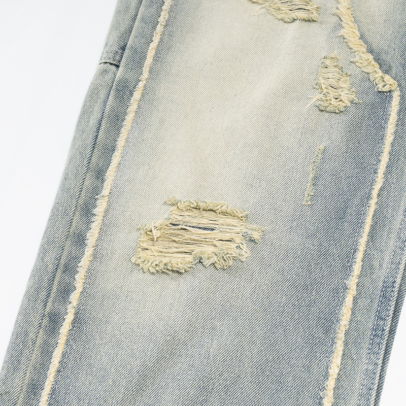BAIRBAOLIY街头个性毛边拼接破洞美式牛仔裤设计感宽松直筒长裤男,淘宝优惠券,粉丝福利购,淘宝优惠卷
