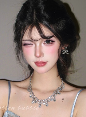 法式闪钻银色蝴蝶结项链夸张礼服