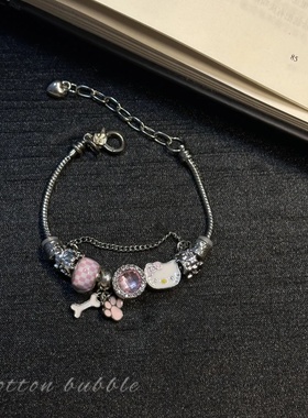 甜酷粉色猫咪手链卡通可爱镶钻