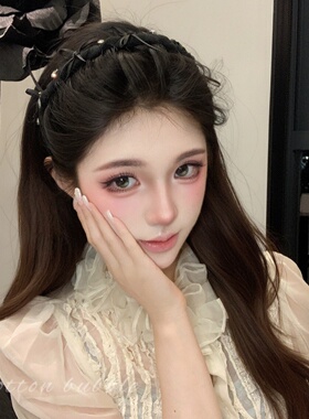 黑色蝴蝶结缠绕水晶发箍带齿防滑