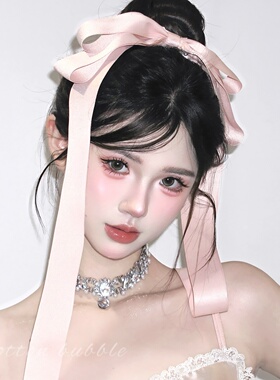 Jennie同款粉色蝴蝶结顶夹发饰