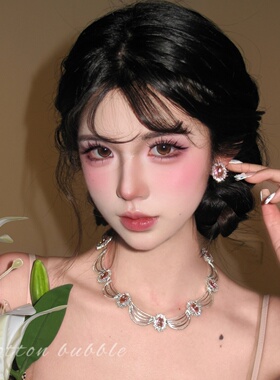 复古宫廷粉色蕾丝锆石项链套装女