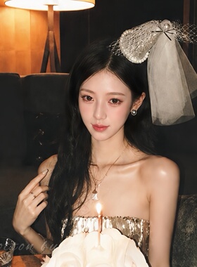 韩系甜美网纱蝴蝶结生日帽子发夹