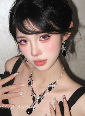 纯欲紫色水滴项链配礼服裙子高级