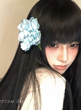清冷蓝色花朵发夹侧边仿真花头饰