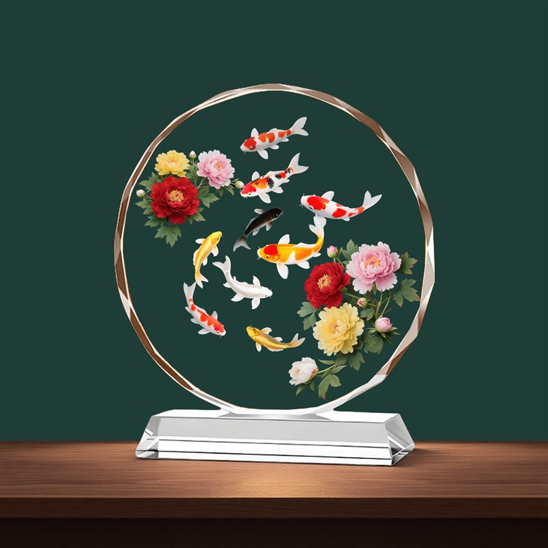 九鱼图客厅e桌面水晶摆饰九鱼聚财玄关乔迁新居送礼物家居装饰中 - 图1