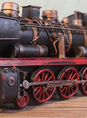 美式复古铁皮f蒸汽机火车头模型美式家居摆件酒柜装饰玄关工艺品