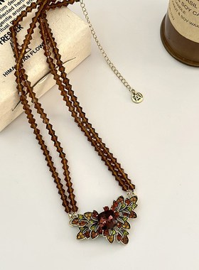 中古水晶彩钻花朵水晶项链耳环套装女重工轻奢礼服晚宴饰品配饰女