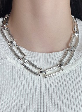 ins冷淡风复古几何素圈纽纹项圈项链轻奢小众高级choker锁骨链女