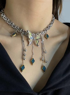 Y2K重工贝母蝴蝶蜻蜓流苏项链辣妹亚文化甜酷欧美小众新中式朋克