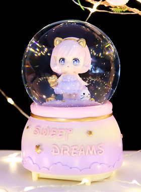 可爱少女心小兔子水晶球摆件飘雪 音乐盒八音盒女生儿童生日礼品