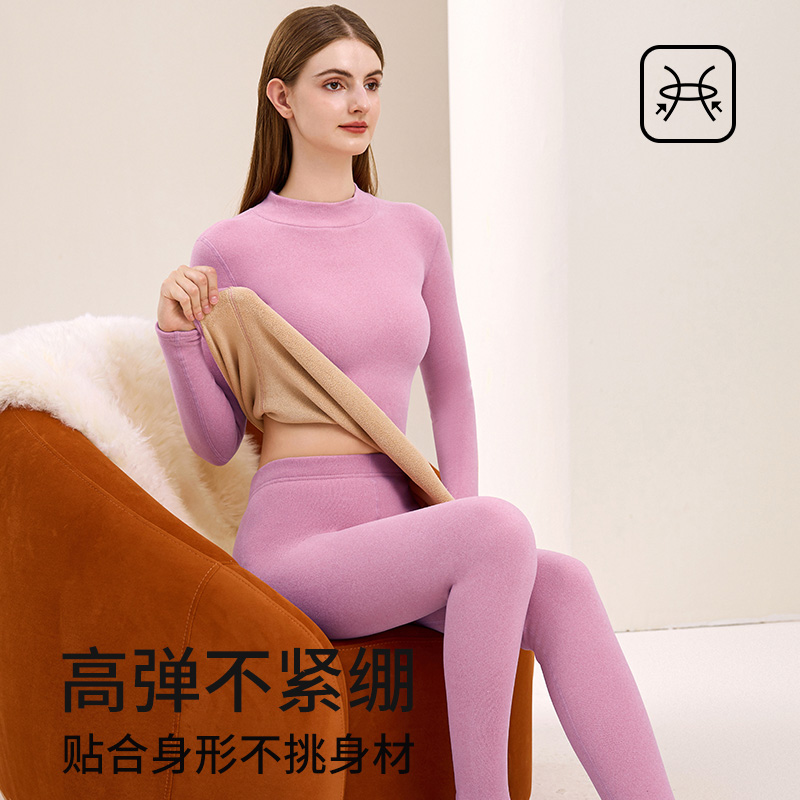女士修身羊羔绒保暖内衣一体加绒德秋衣秋裤套装冬季打底加厚大码