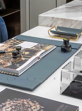 现代简约样板间书房桌垫签字笔装饰摆件 办公室桌面艺术装饰