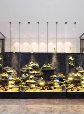 水幕墙假山流水喷泉公司酒店户外花园别墅庭院鱼池循环水装饰摆件