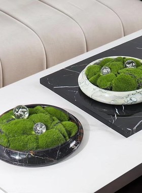 简约现代天然大理石盆栽绿植花盆客厅茶几收纳托盘餐桌烛台摆件