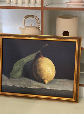 【一颗耐看的柠檬】复古美式水果油画实木客厅餐厅装饰画厨房挂画