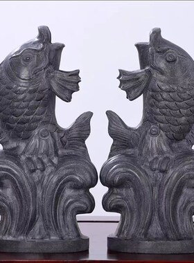 石雕喷水鱼摆件家用天然青石雕刻发财鱼年年有余庭院水池户外装饰