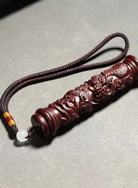 小叶紫檀盘龙柱把玩件实木雕刻家居装饰文玩饰品降龙柱生肖龙摆件