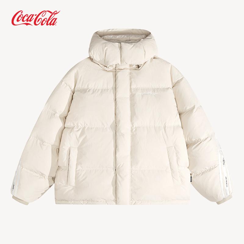 Coca-Cola可口可乐 90绒可拆卸帽织带拼接保暖外套字母刺绣羽绒服